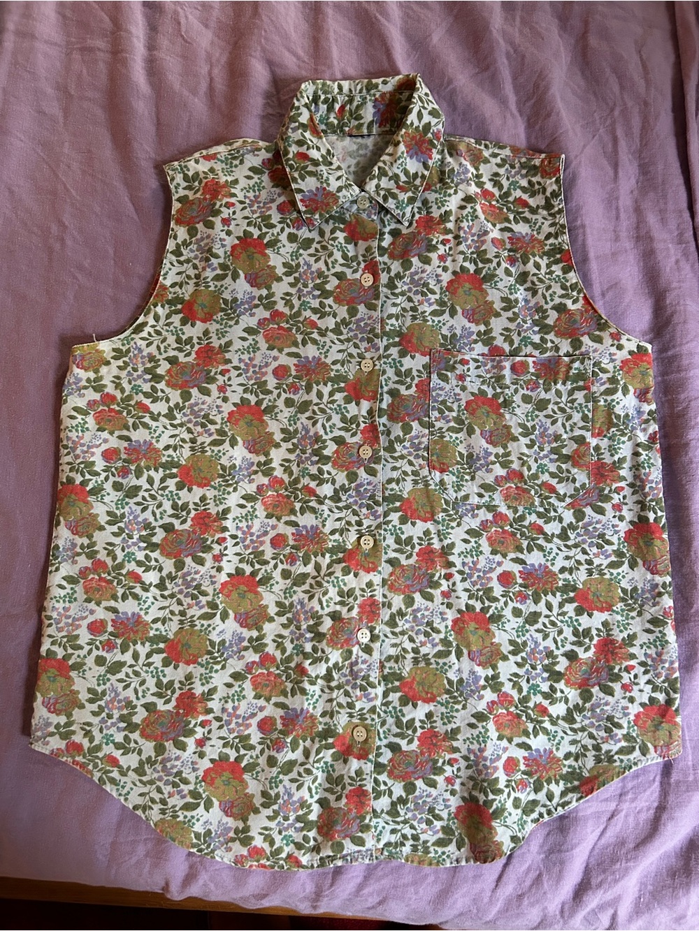 Vintage floral button up cotton top, s/m